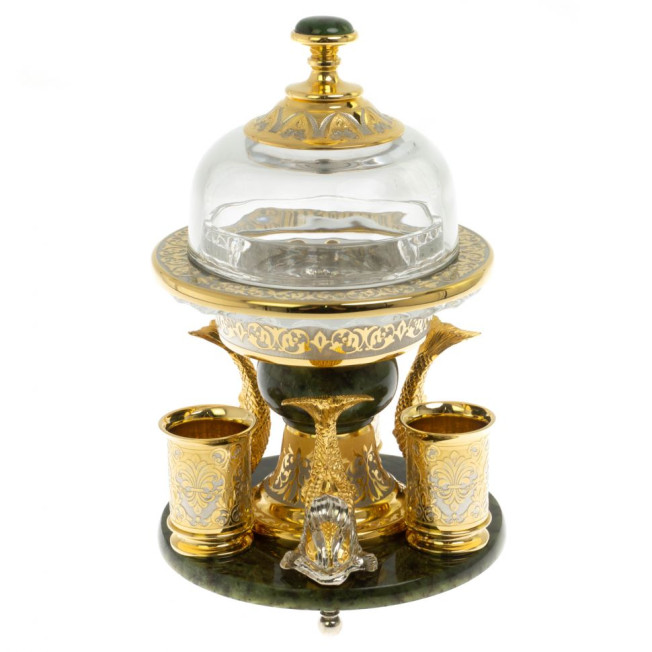 Икорница с тремя стопками "Три кита" нефрит