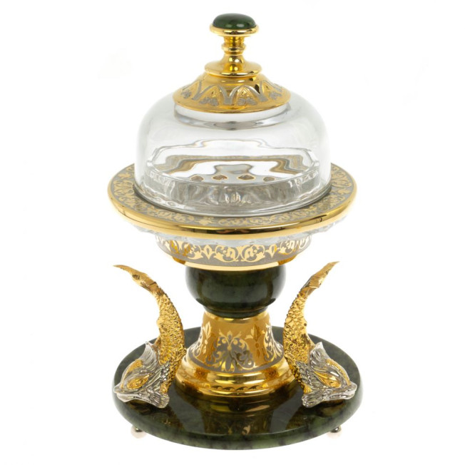 Икорница с тремя стопками "Три кита" нефрит