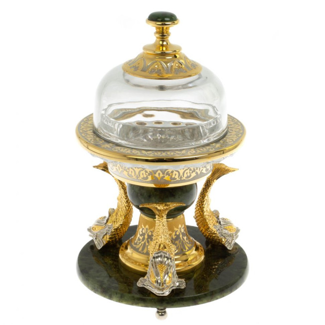 Икорница с тремя стопками "Три кита" нефрит