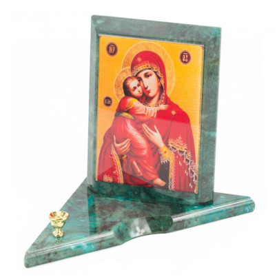 Икона с подсвечником Владимирская средняя из змеевика 12х12х13 см