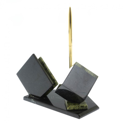 Визитница &quot;Куб&quot; с часами камень змеевик