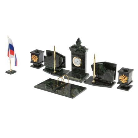 Канцелярский набор с гербом и флагом России камень змеевик