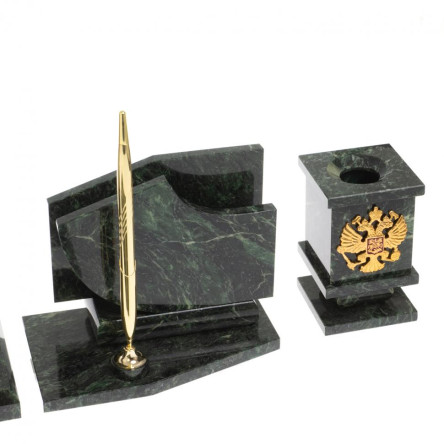 Канцелярский набор с гербом и флагом России камень змеевик