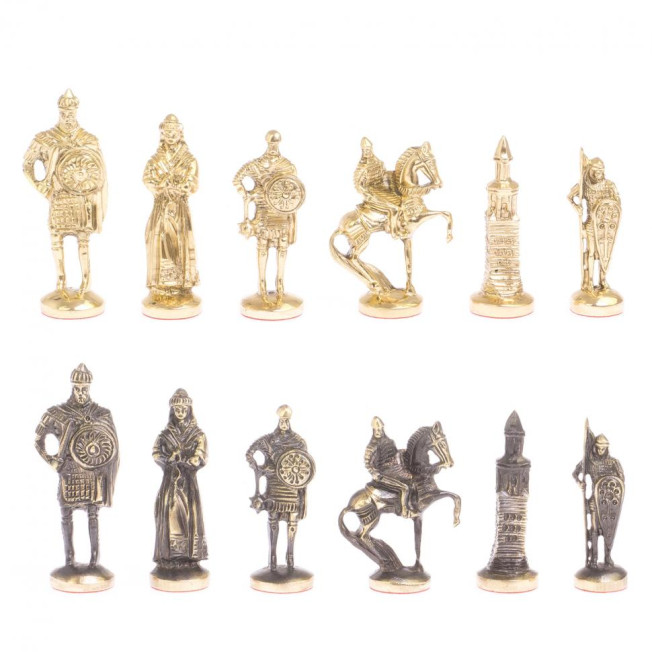 Шахматный ларец "Русские" фигуры из бронзы, доска бук 39х39 см