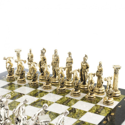 Шахматы "Олимпийские игры" доска 44х44 см мрамор змеевик фигуры металлические