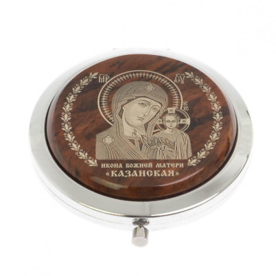 Зеркало с иконой &quot;Казанская&quot; из коричневого обсидиана