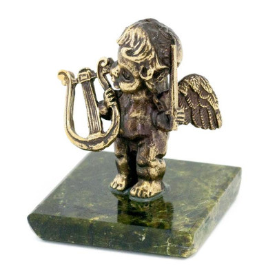 Статуэтка &quot;Ангелочек с арфой&quot; бронза змеевик
