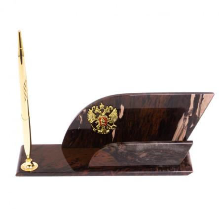 Настольная визитница "Крыло" из коричневого обсидиана