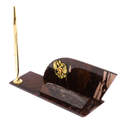 Настольная визитница &quot;Крыло&quot; из коричневого обсидиана