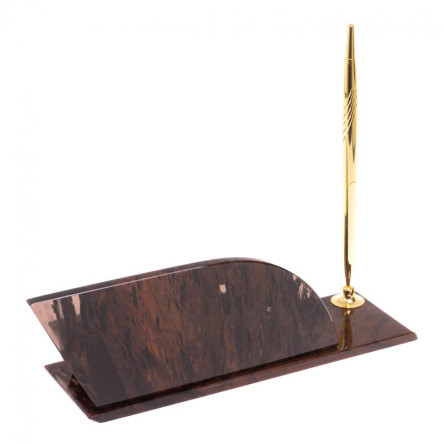 Настольная визитница "Крыло" из коричневого обсидиана