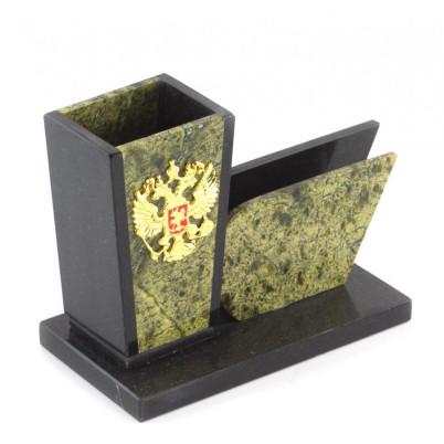 Карандашница с визитницей &quot;Герб&quot; змеевик