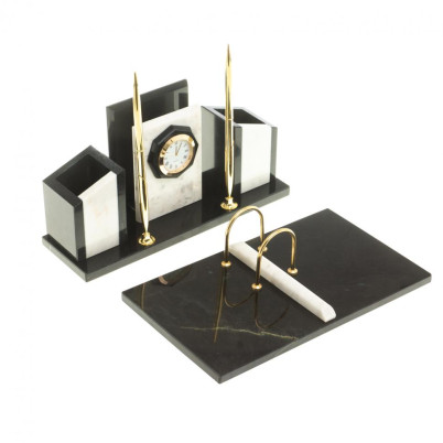 Письменный набор &quot;Канцелярский&quot; с часами камень мрамор
