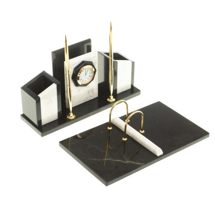 Письменный набор "Канцелярский" с часами камень мрамор