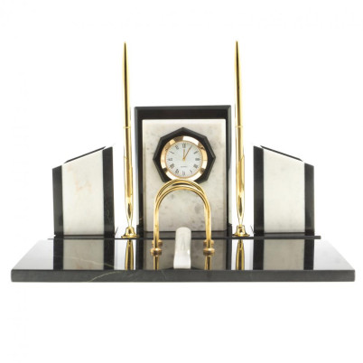 Письменный набор &quot;Канцелярский&quot; с часами камень мрамор