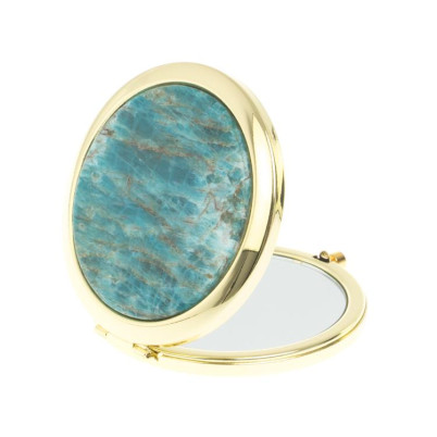 Зеркало круглое из камня голубой апатит цвет золото