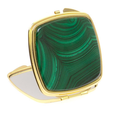 Зеркало складное карманное из малахита цвет золото