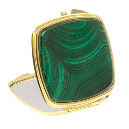Зеркало складное карманное из малахита цвет золото