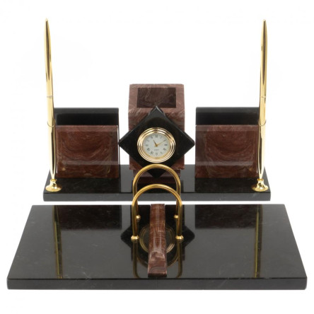 Письменный прибор "Менеджер" с часами камень лемезит