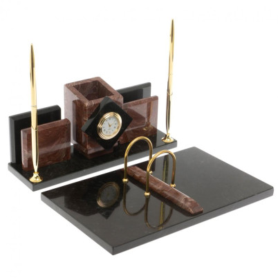 Письменный прибор &quot;Менеджер&quot; с часами камень лемезит