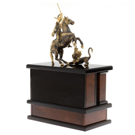 Каминные часы "Георгий Победоносец" из обсидиана