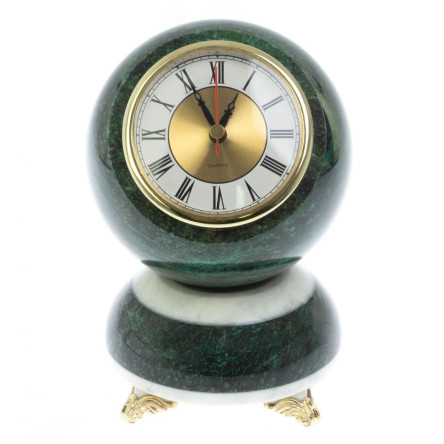 Часы "Шар Антистресс" из змеевика и мрамора 13х13х18 см