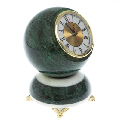 Часы "Шар Антистресс" из змеевика и мрамора 13х13х18 см