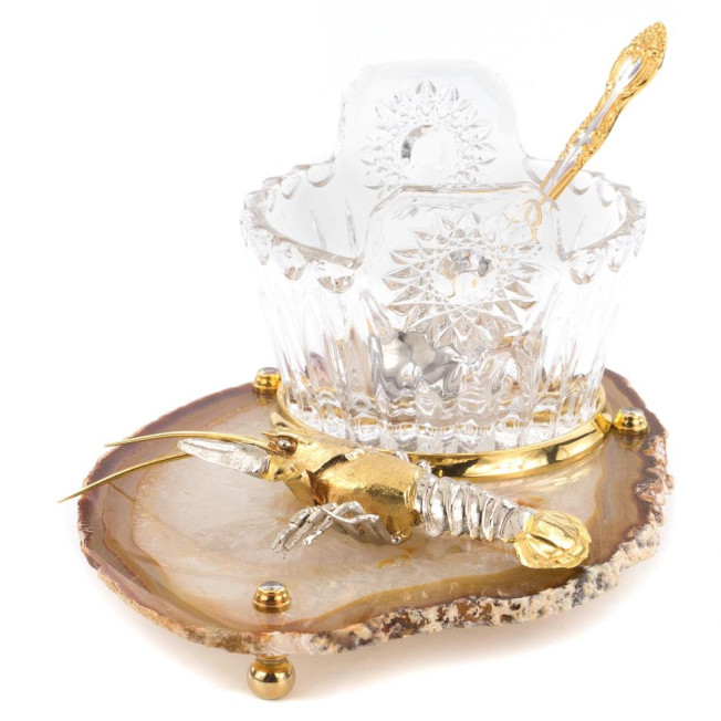 Икорница "Рак" агат бронза малая Златоуст