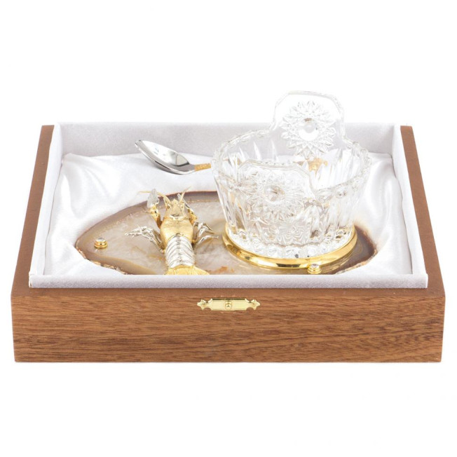 Икорница "Рак" агат бронза малая Златоуст