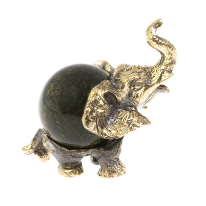 Статуэтка &quot;Слон с шаром № 3&quot; бронза змеевик