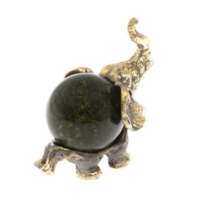 Статуэтка &quot;Слон с шаром № 3&quot; бронза змеевик