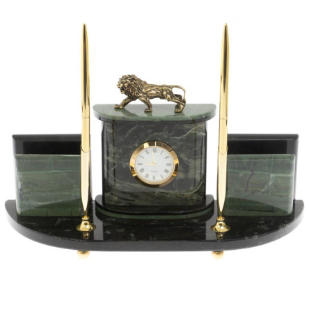 Настольный прибор "Лев" из зеленого офиокальцита