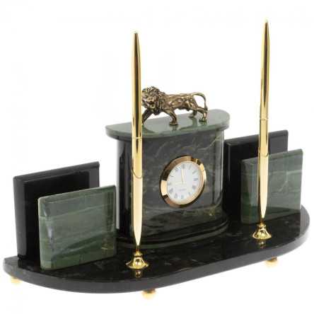 Настольный прибор "Лев" из зеленого офиокальцита