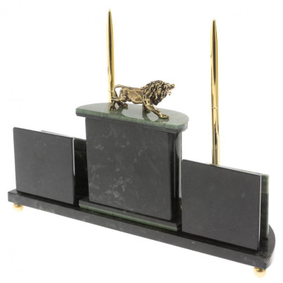 Настольный прибор &quot;Лев&quot; из зеленого офиокальцита