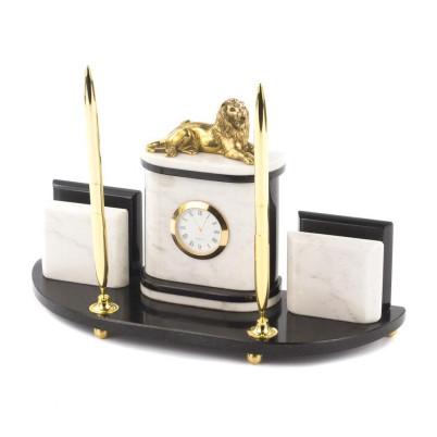 Письменный набор с визитницами &quot;Лев&quot; камень белый мрамор