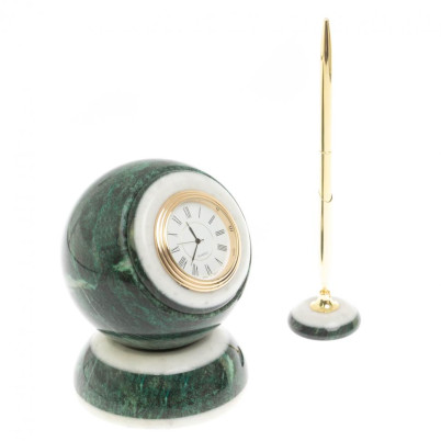 Настольные часы &quot;Шар Антистресс&quot; из змеевика 10,5 см с ручкой