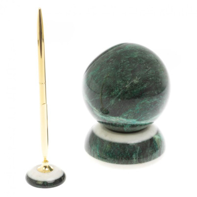 Настольные часы &quot;Шар Антистресс&quot; из змеевика 10,5 см с ручкой