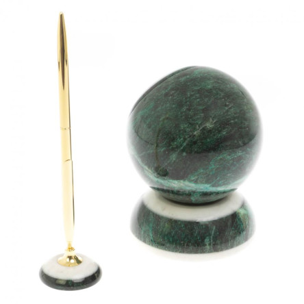 Настольные часы "Шар Антистресс" из змеевика 10,5 см с ручкой