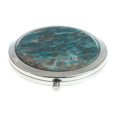 Зеркало круглое из камня голубой апатит цвет серебро