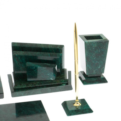 Письменный набор "Бюрократ" камень змеевик с гербом РФ