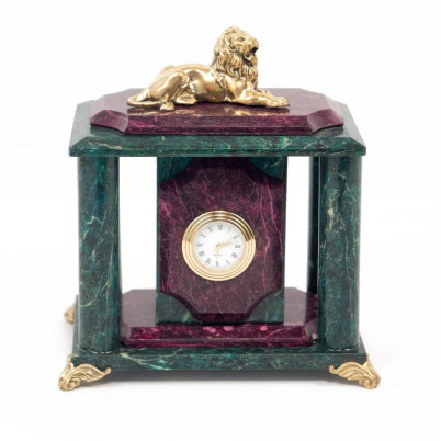 Часы из змеевика и бронзы &quot;Лев&quot;