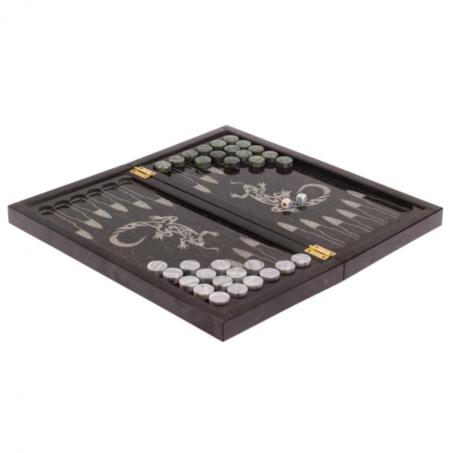 Шахматный набор 3 в 1 &quot;Ящерица&quot; мрамор, гранит с гравировкой