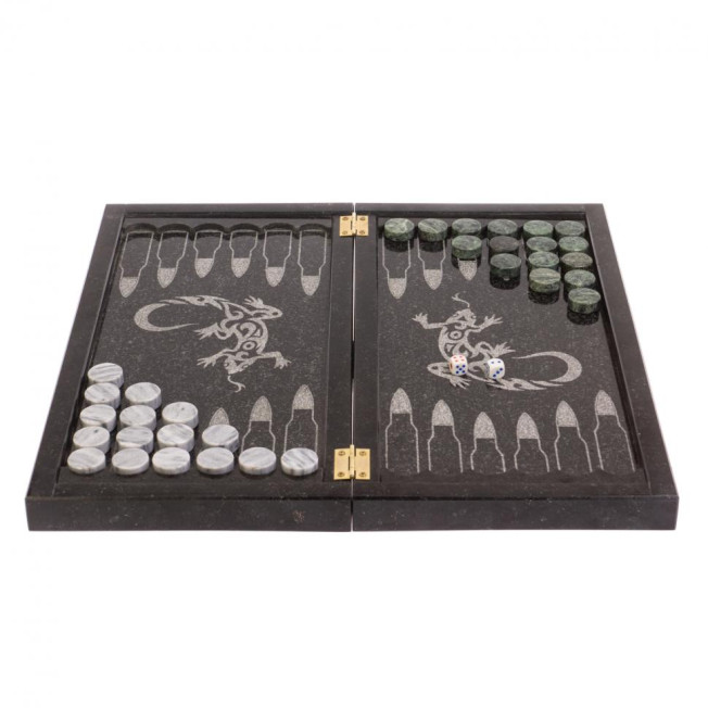 Шахматный набор 3 в 1 &quot;Ящерица&quot; мрамор, гранит с гравировкой