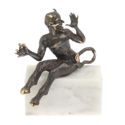 Бронзовая статуэтка &quot;Чертик&quot; на подставке из мрамора