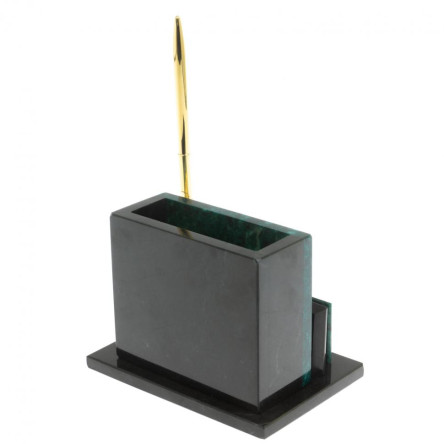 Карандашница с визитницей из темно-зеленого змеевика