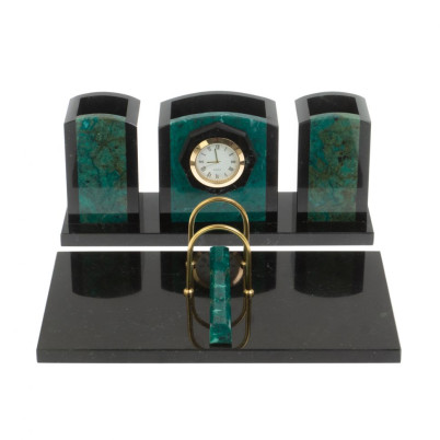 Настольный набор &quot;Канцелярский&quot; змеевик с часами