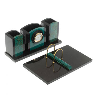 Настольный набор &quot;Канцелярский&quot; змеевик с часами