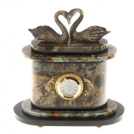 Часы "Пара лебедей" бронза офиокальцит