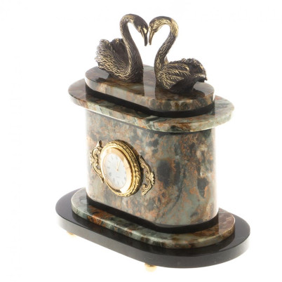 Часы &quot;Пара лебедей&quot; бронза офиокальцит