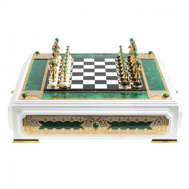 Подарочные шахматы "Элитные" с малахитом Златоуст
