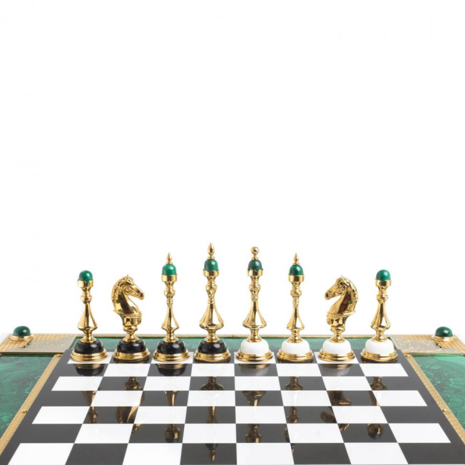 Подарочные шахматы "Элитные" с малахитом Златоуст